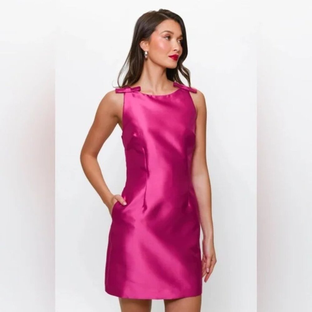 Hutch Anthropologie Chesca Dress Bow Taffeta Satin Mini Pink Small - Picture 3 of 10